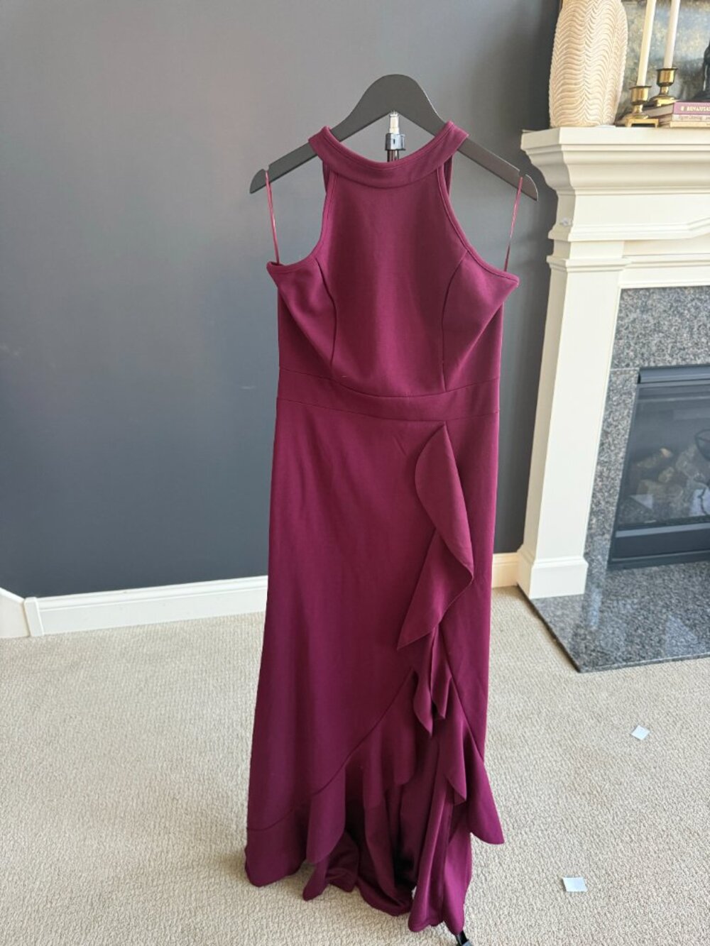 NWT WOOSEA Burgundy Ruffle Halter Maxi Dress Size L